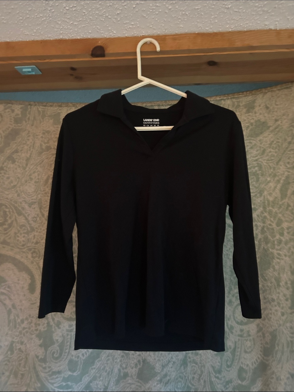 Lands' End Black V-Neck Collared Women's Sweater